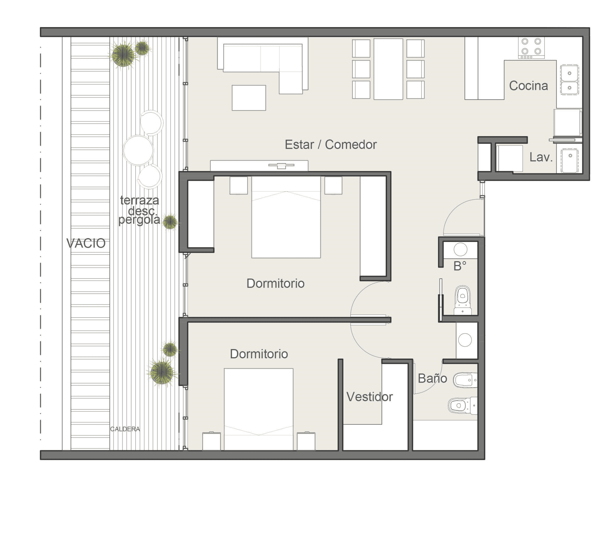 Plano 3 ambientes frente piso 7 - 92.48 m²