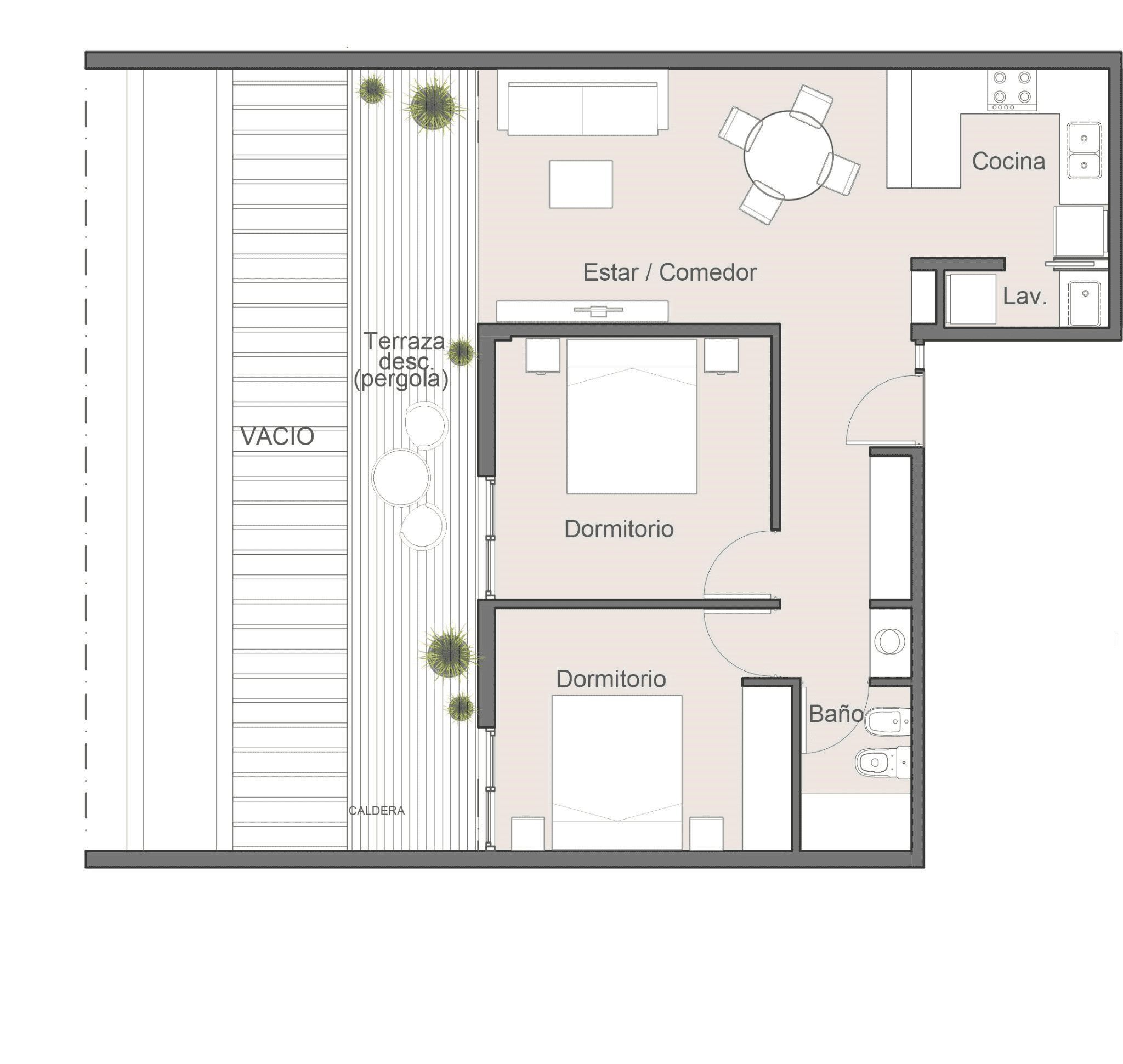 Plano 3 ambientes frente piso 8 - 76.76 m²