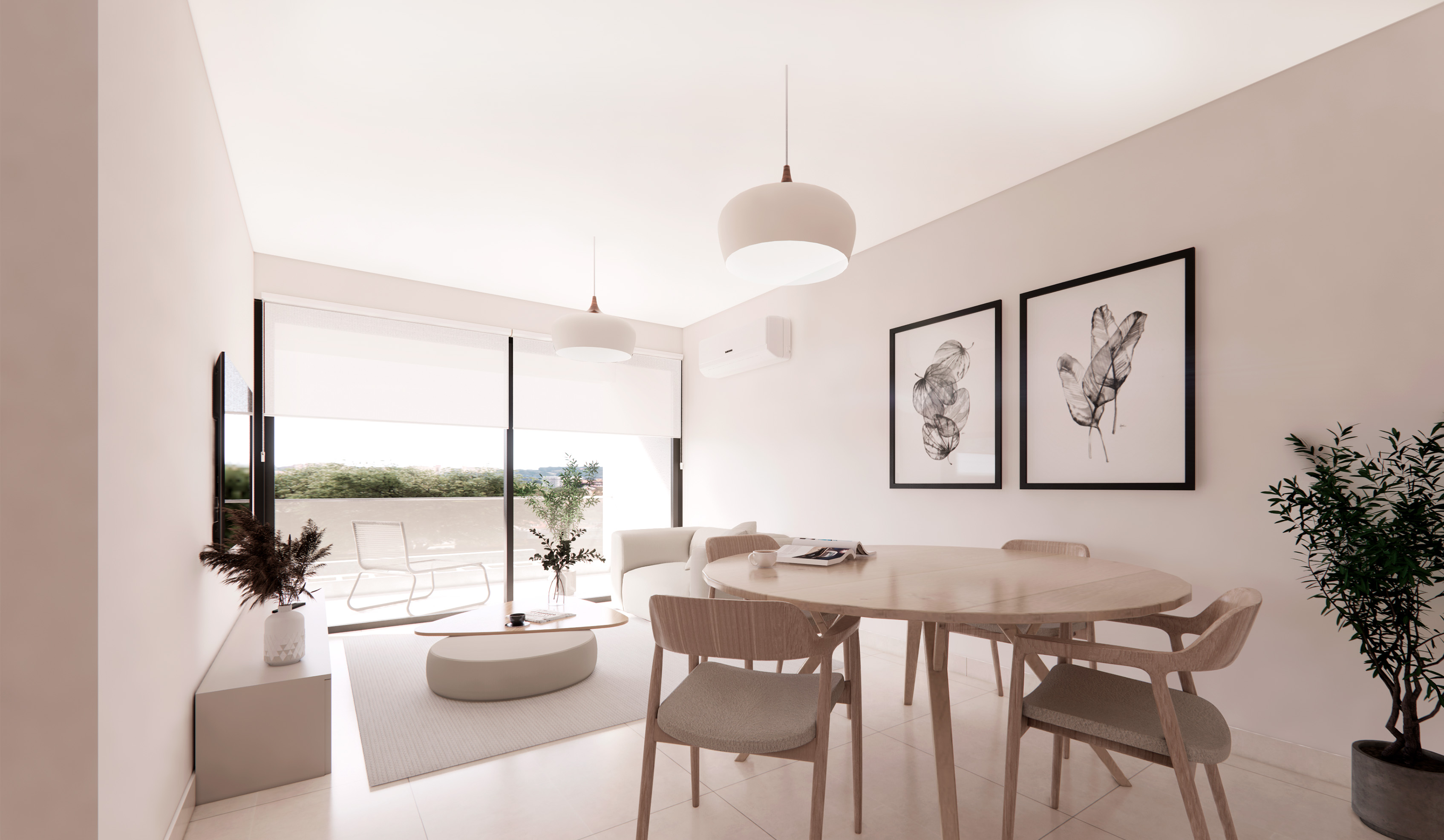 Sala de estar de departamento de 2 dormitorios con mobiliario contemporáneo y excelente iluminación natural